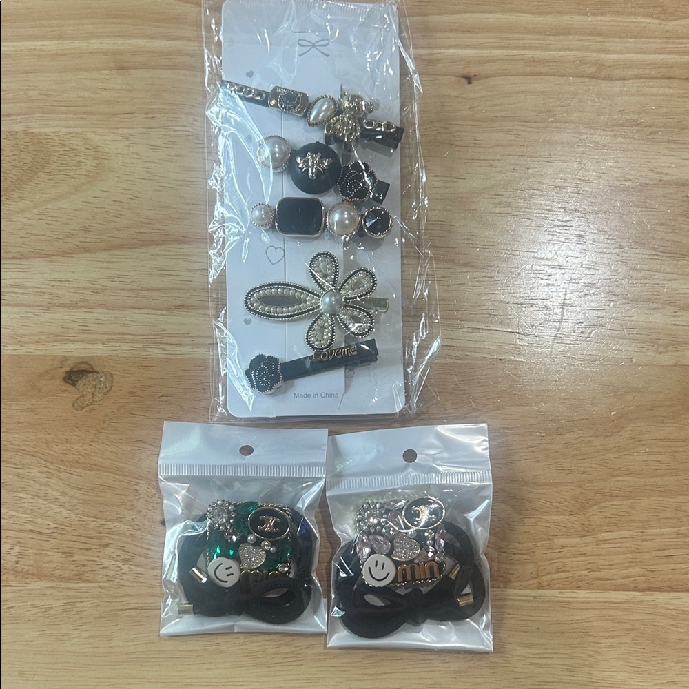 Assorted Hair Accessories with Gold and Green Accents